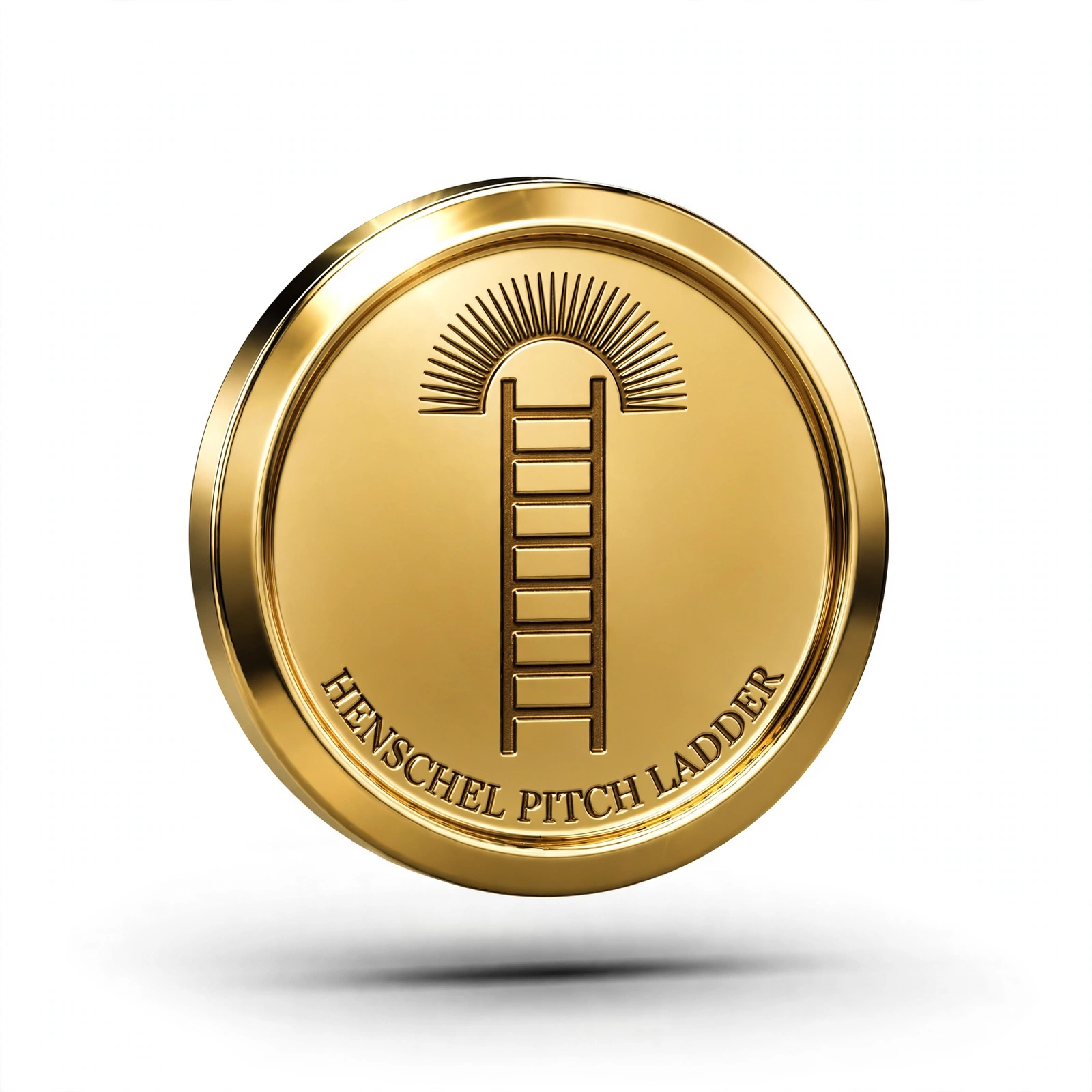 Gold medallion coin engraved Henschel Pitch Ladder with a ladder rising toward a sunrise