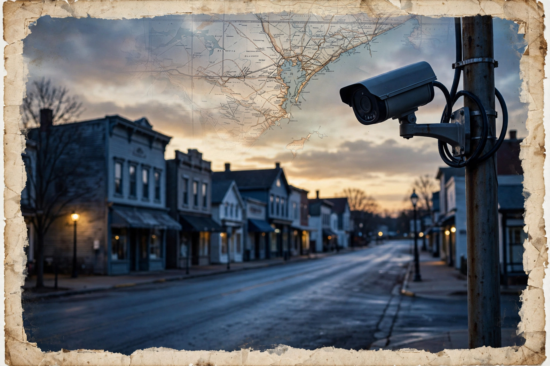 Commercial building at night with security cameras