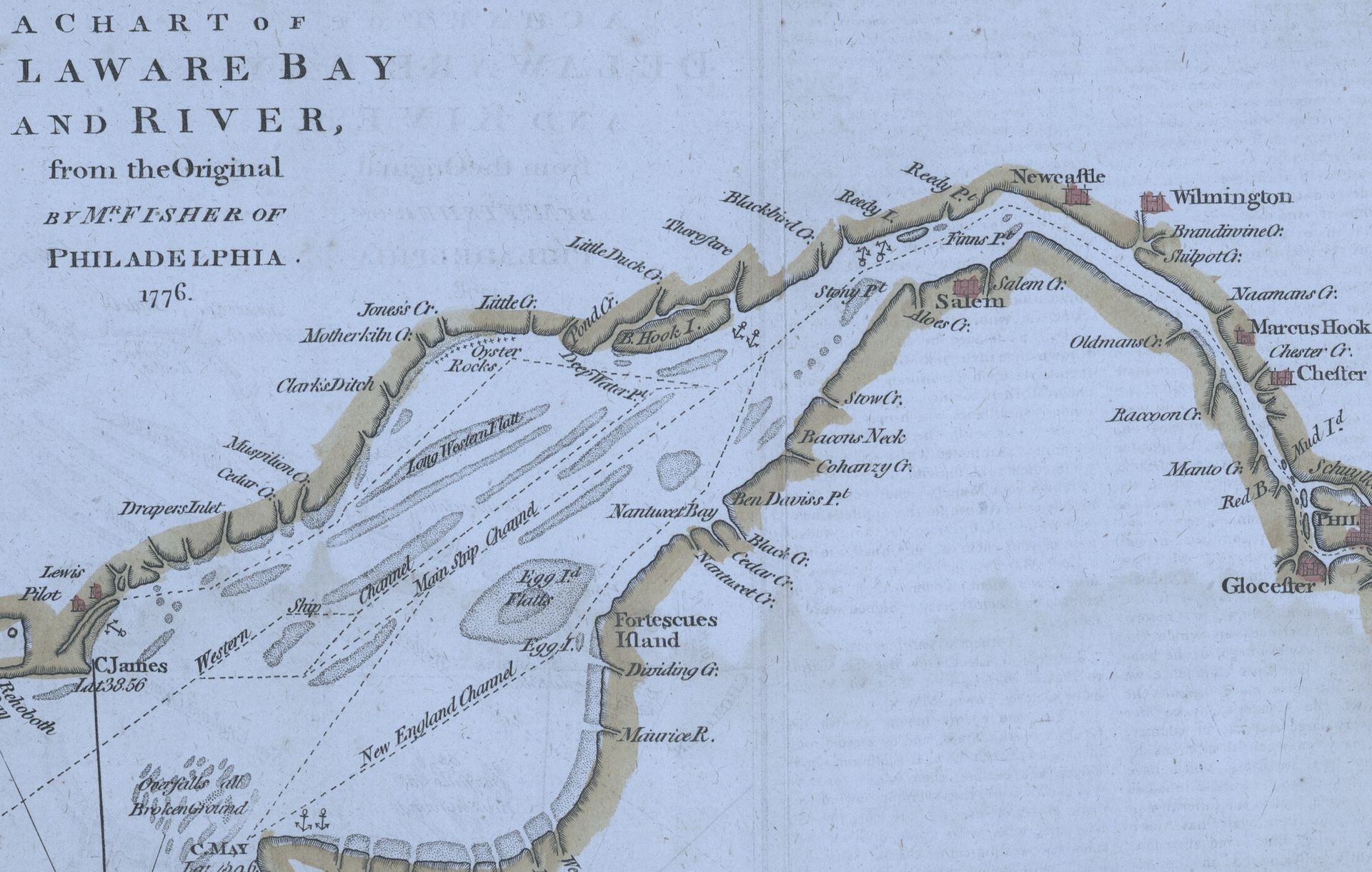 1776 chart of Delaware Bay and River — from Wilmington to the beaches