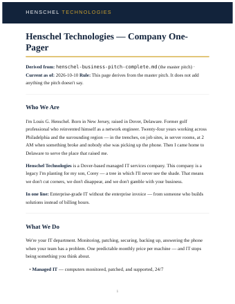 Henschel Technologies company one-pager thumbnail
